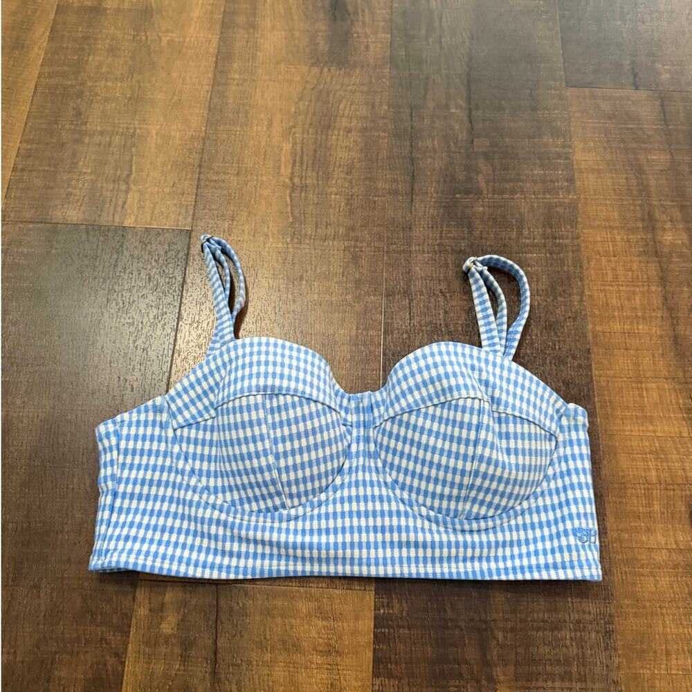 Albion Fit Blue Gingham Underwire Bikini Swim Top Size L